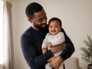 Father holding his smiling baby
